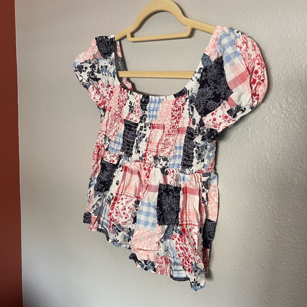 Patchwork Puff Sleeve Top - image 1